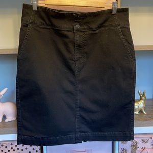 Black High-Waisted Denim Midi Pencil Skirt